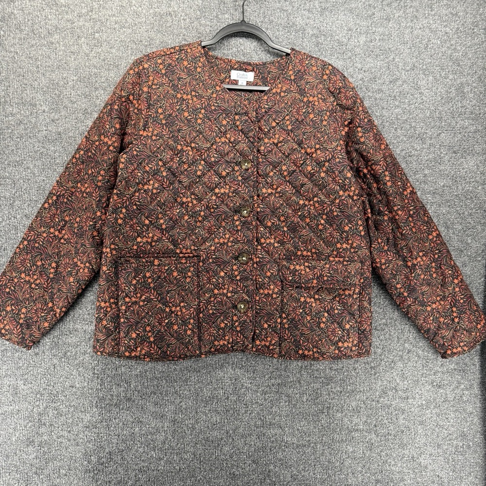 Croft Barrow Jacket Womens XL Quilted Floral Button Up Long Sleeve Boho Cottage